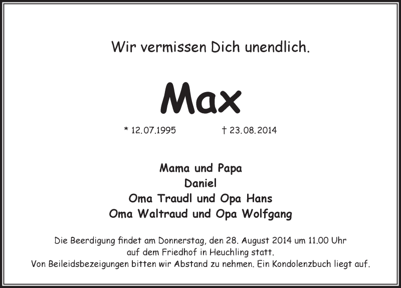  Traueranzeige für Max  vom 27.08.2014 aus Pegnitz-Zeitung